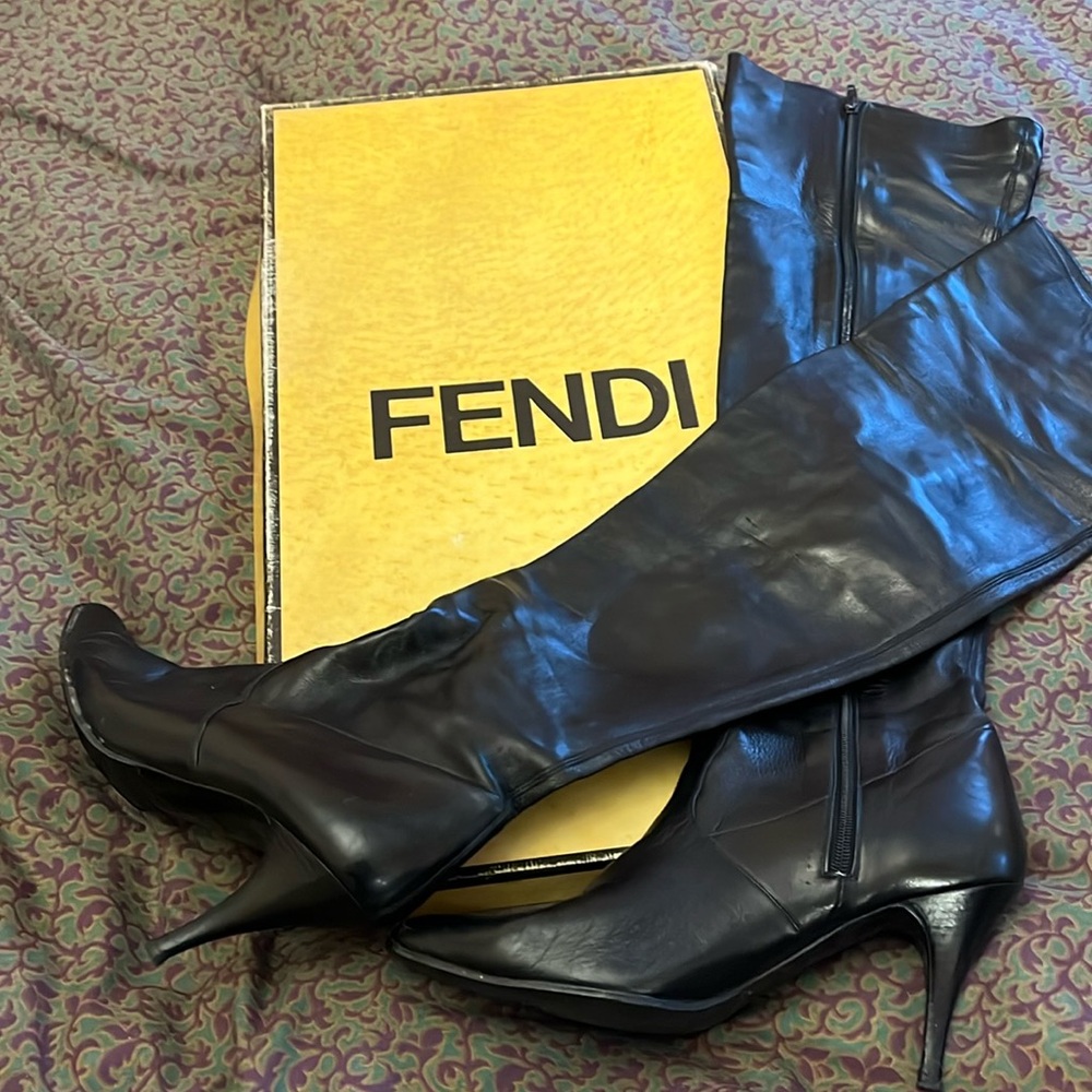 Fendi thigh hi leather boots